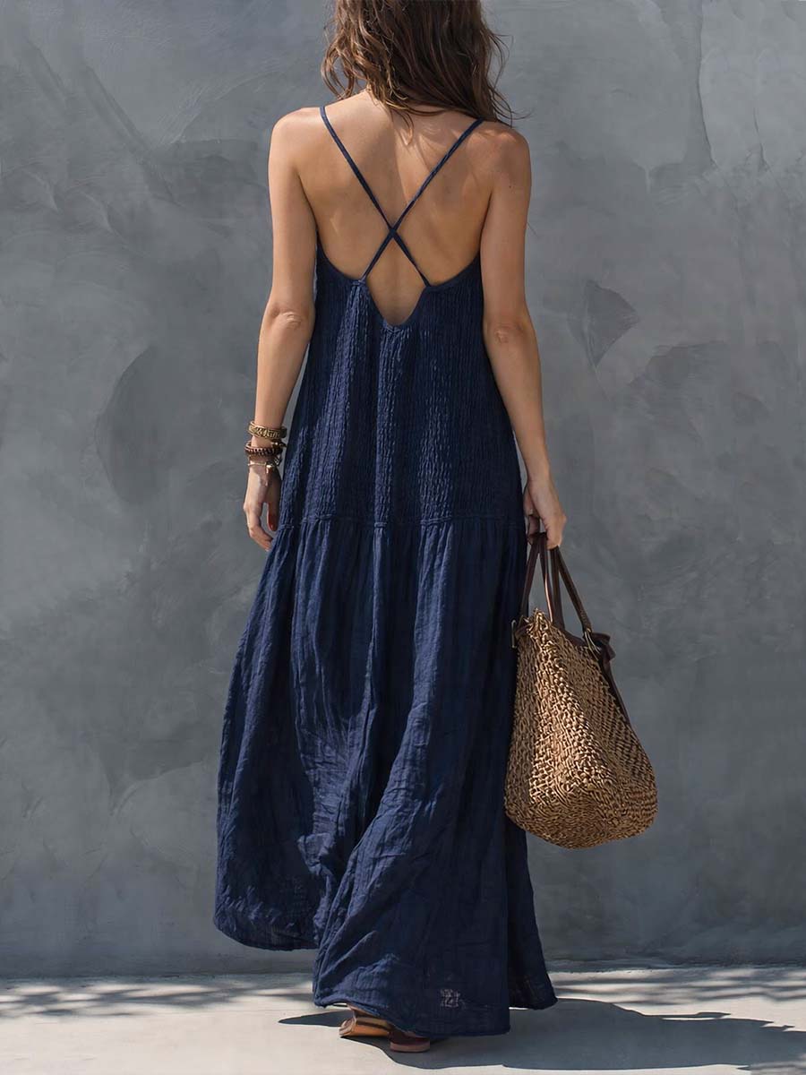 Trudy | Smocked Linen Tiered Maxi Dress