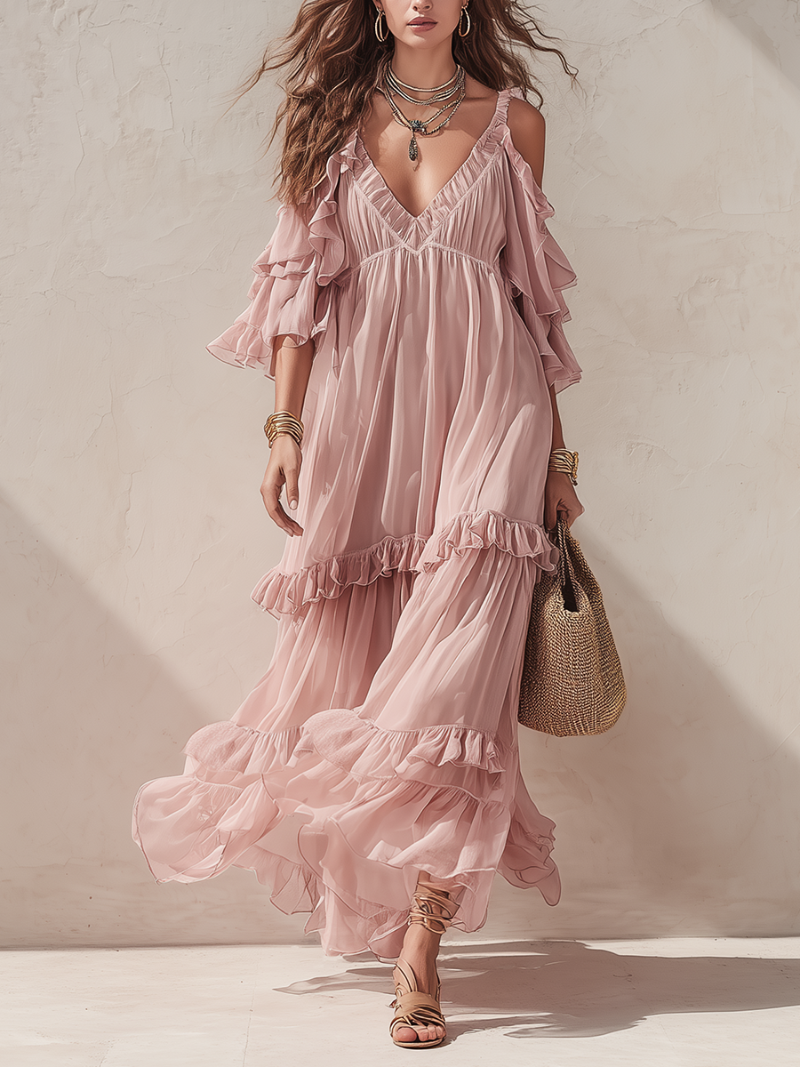 Marnie | Cold-Shoulder Ruffle Maxi Dress