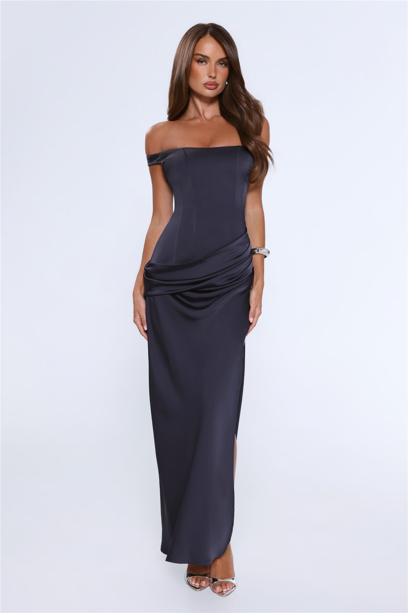 Ava | Satin Off-Shoulder Maxi Dress