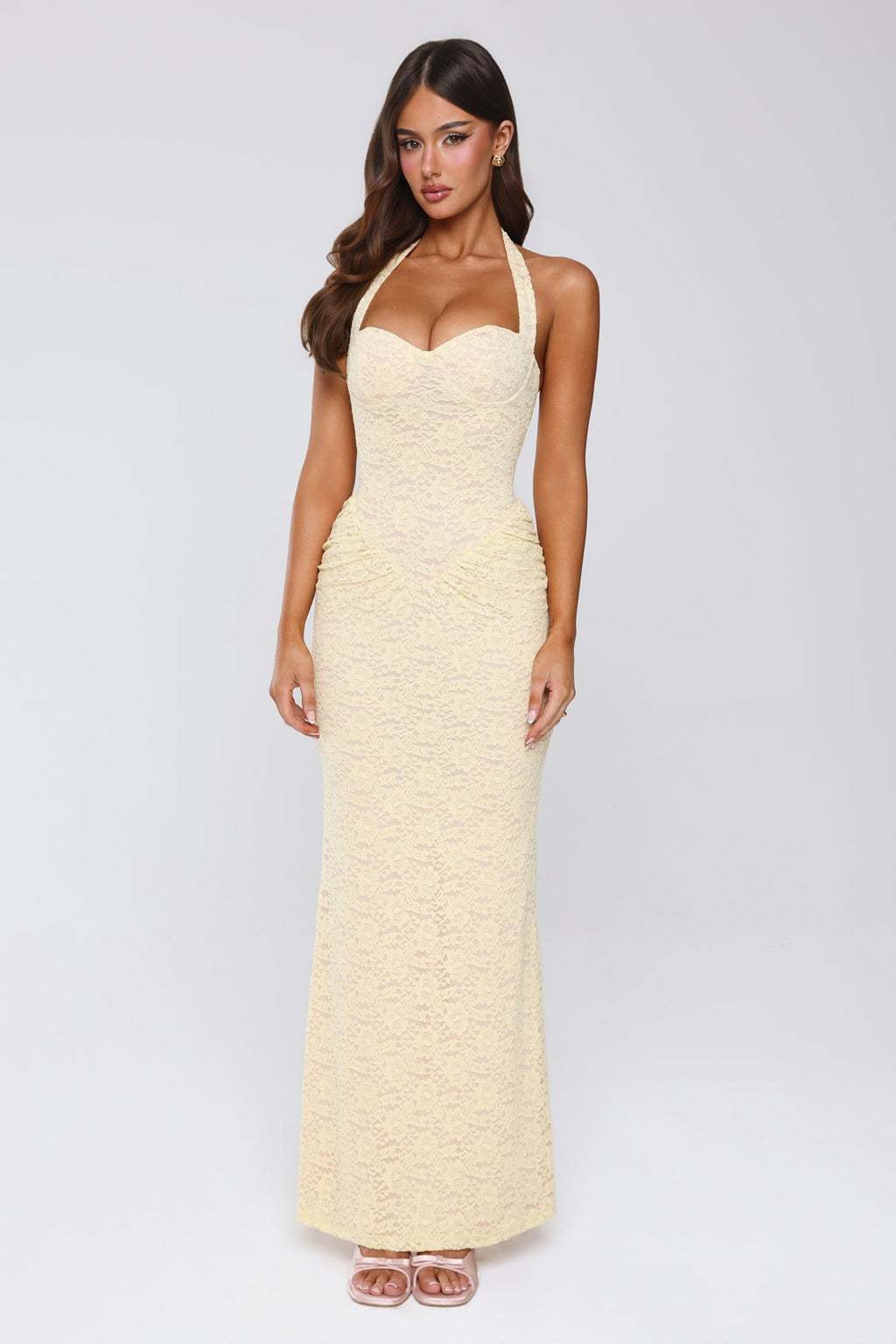Bella | Lace Halter Sweetheart Bustier Bodycon Maxi Dress