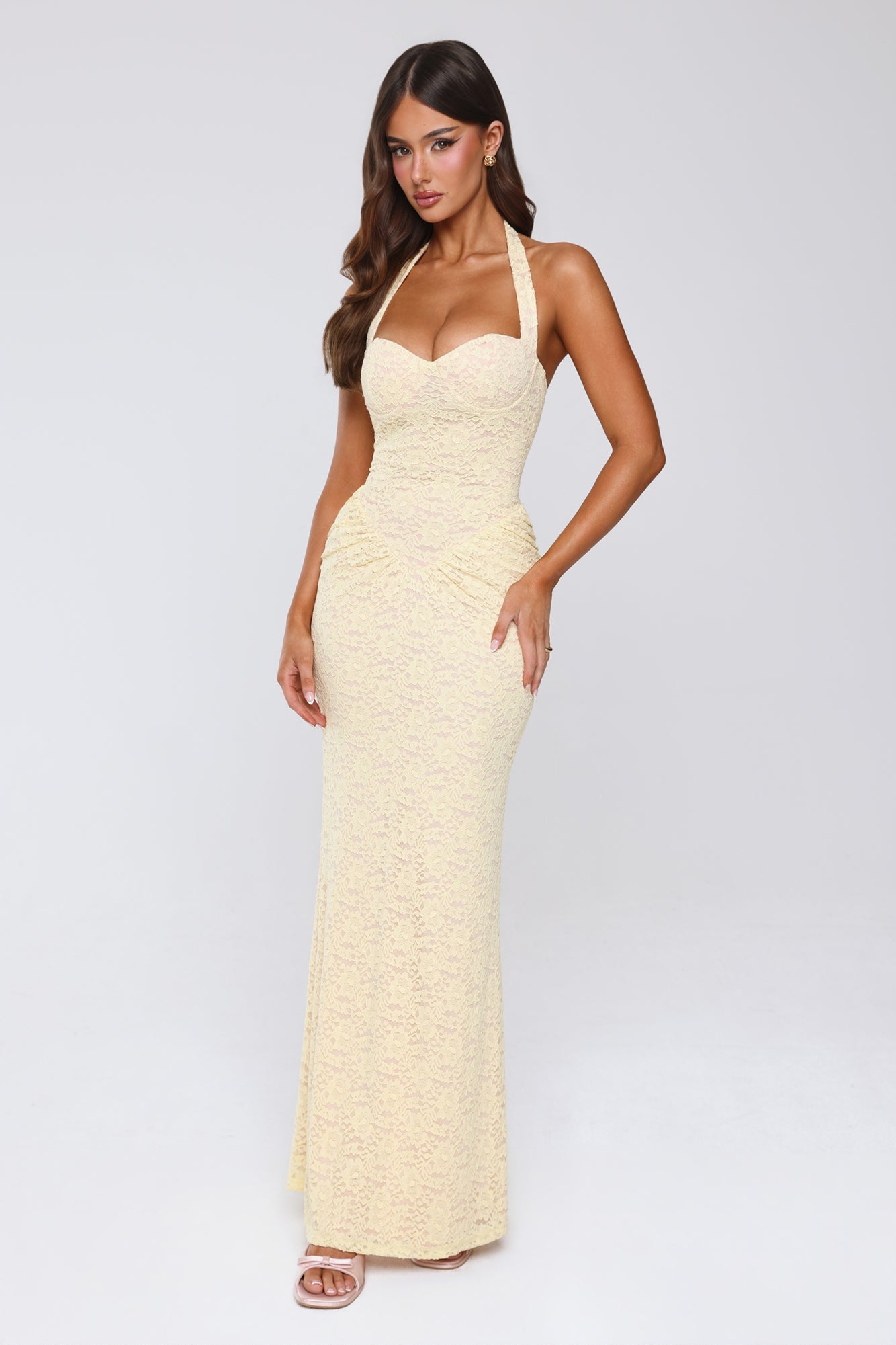 Bella | Lace Halter Sweetheart Bustier Bodycon Maxi Dress