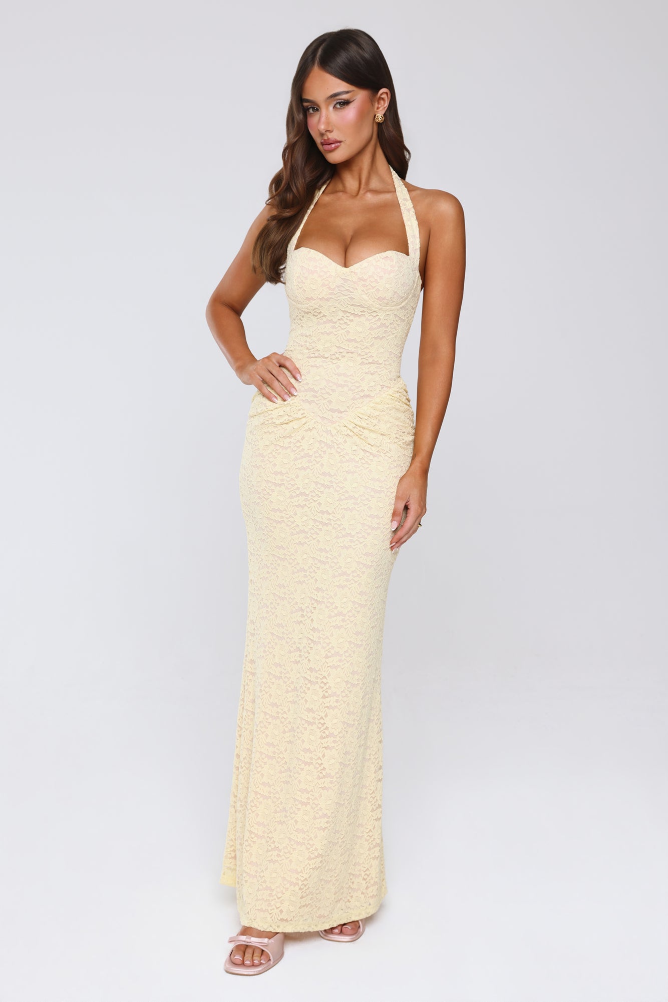 Bella | Lace Halter Sweetheart Bustier Bodycon Maxi Dress