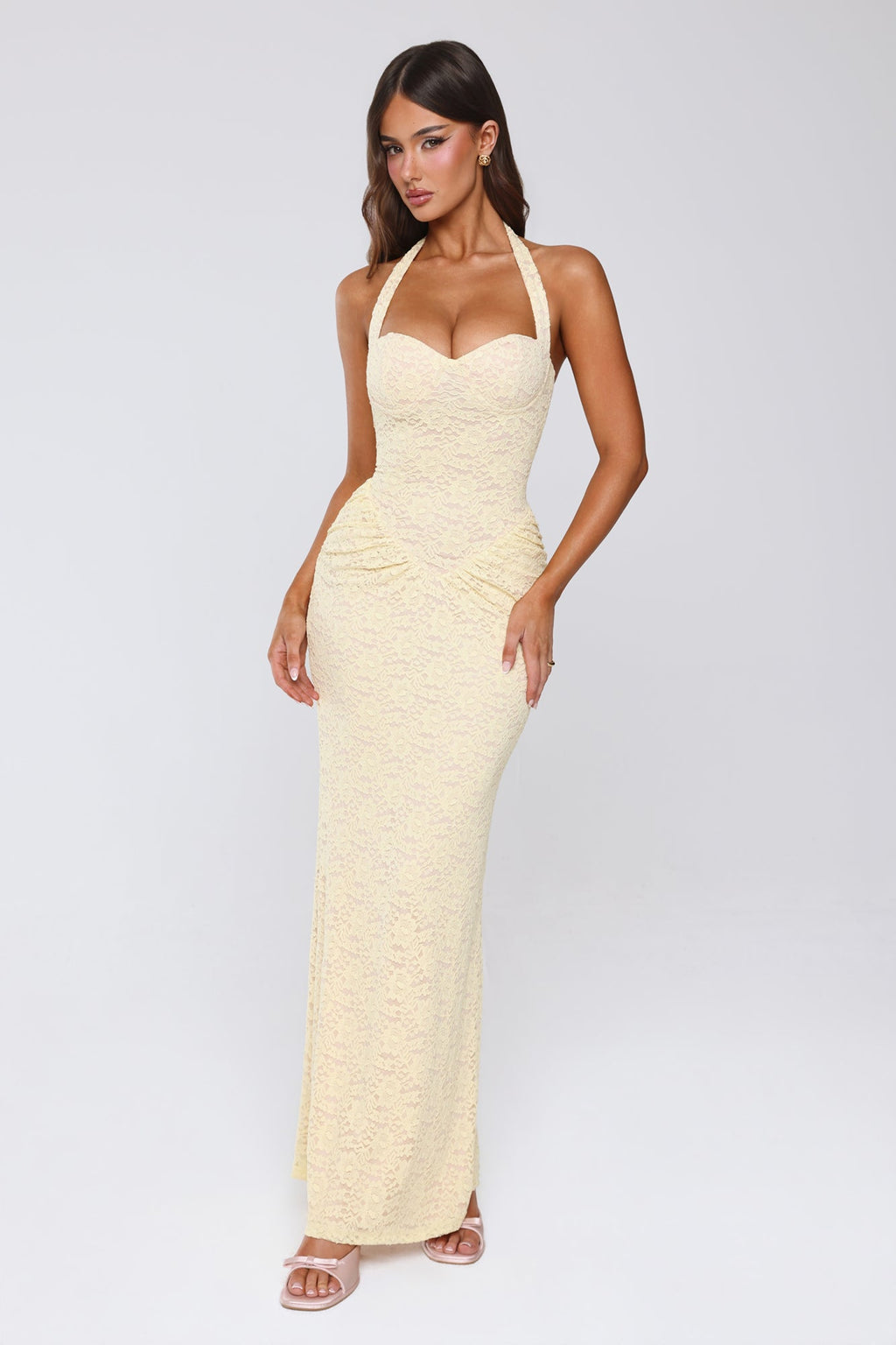 Bella | Lace Halter Sweetheart Bustier Bodycon Maxi Dress