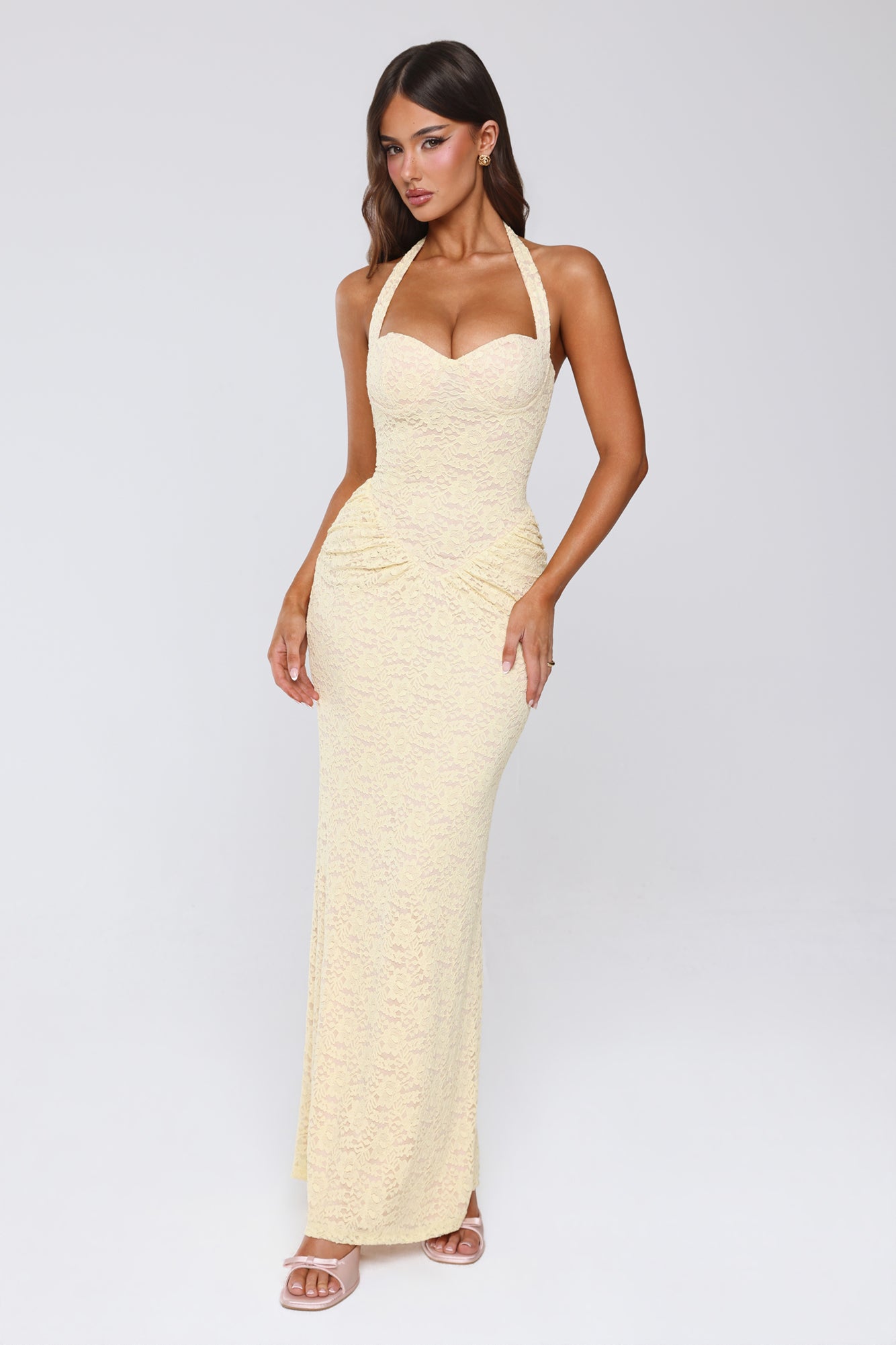 Bella | Lace Halter Sweetheart Bustier Bodycon Maxi Dress