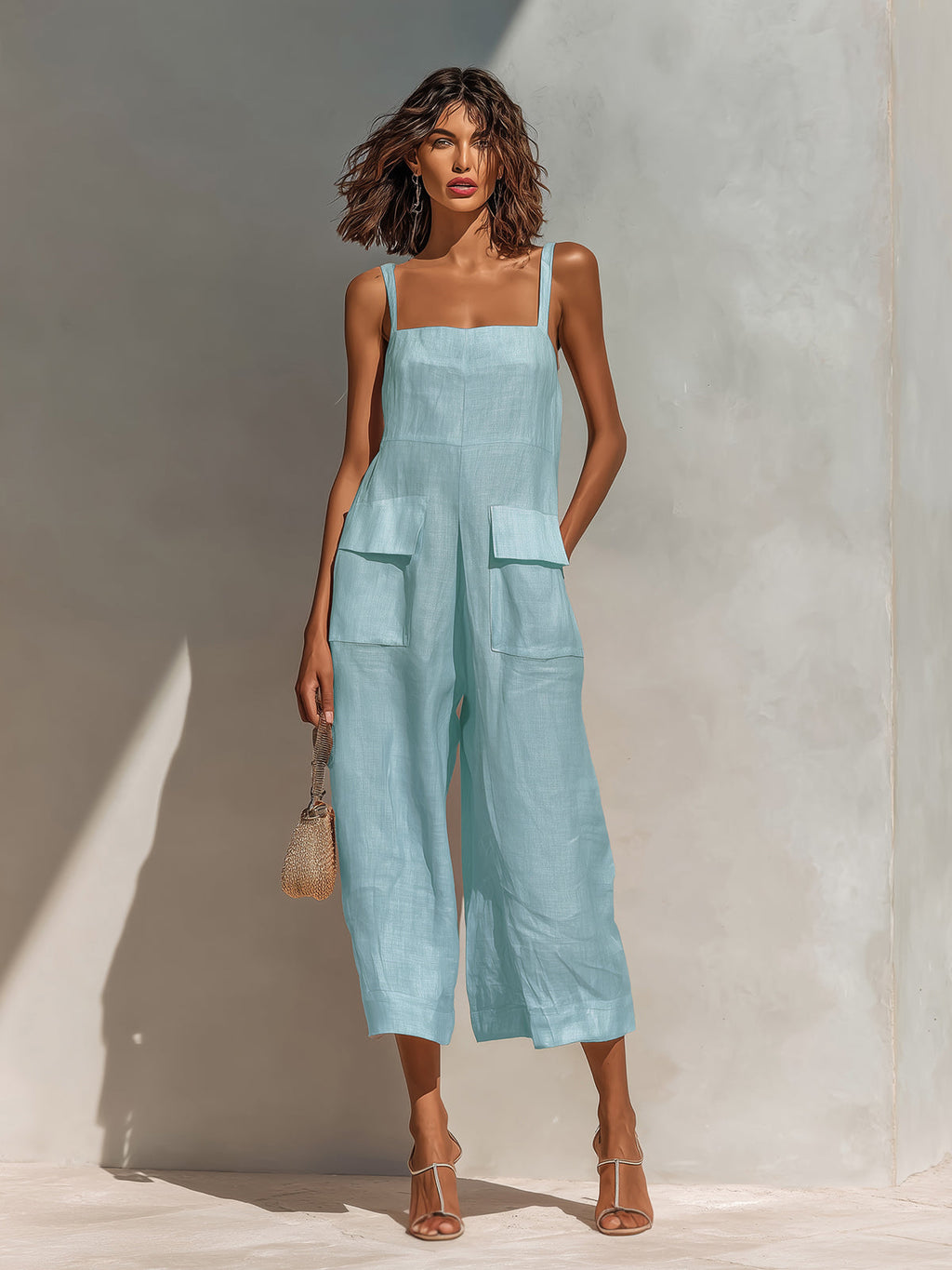 Eleanor | Linen Wide-Leg Cargo Jumpsuit