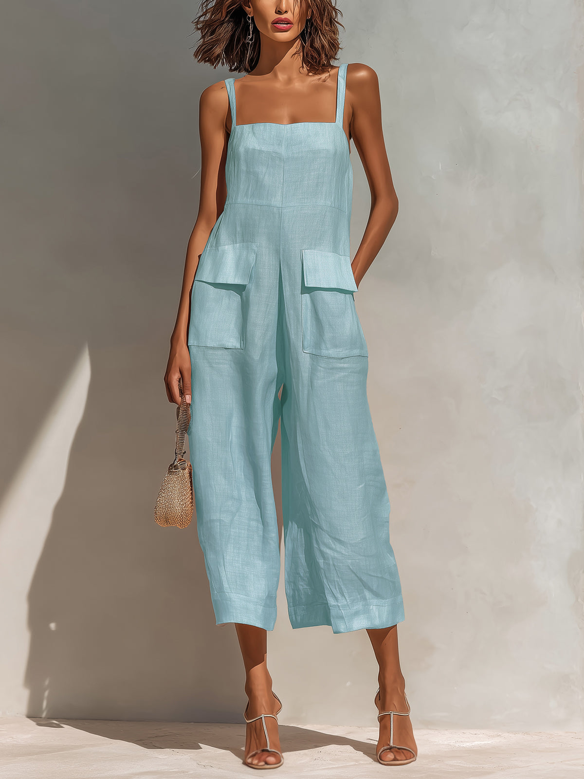 Eleanor | Linen Wide-Leg Cargo Jumpsuit