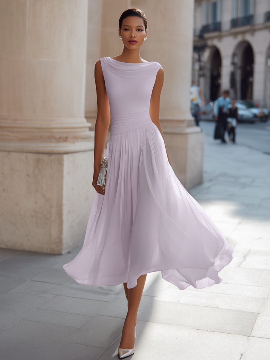 Rose | Draped Cowl Neck Pleated Midi Dress