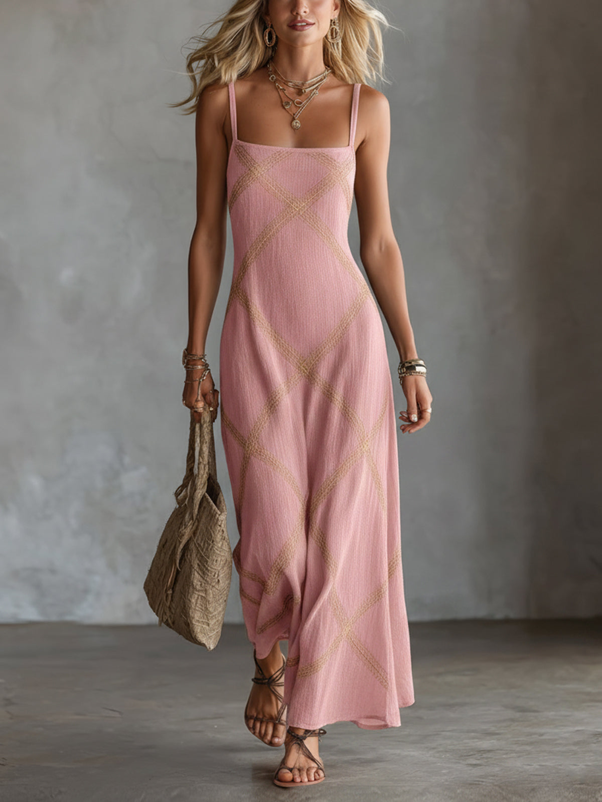 Eleanor | Embroidered Square-Neck Bodycon Maxi Dress