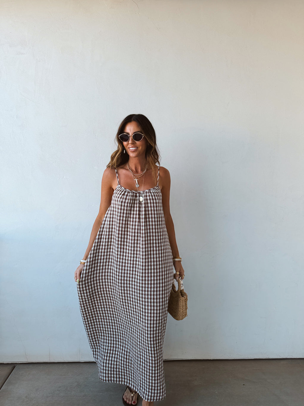 Sadie | Gingham Cotton Scoop-Neck Spaghetti Strap Maxi Dress