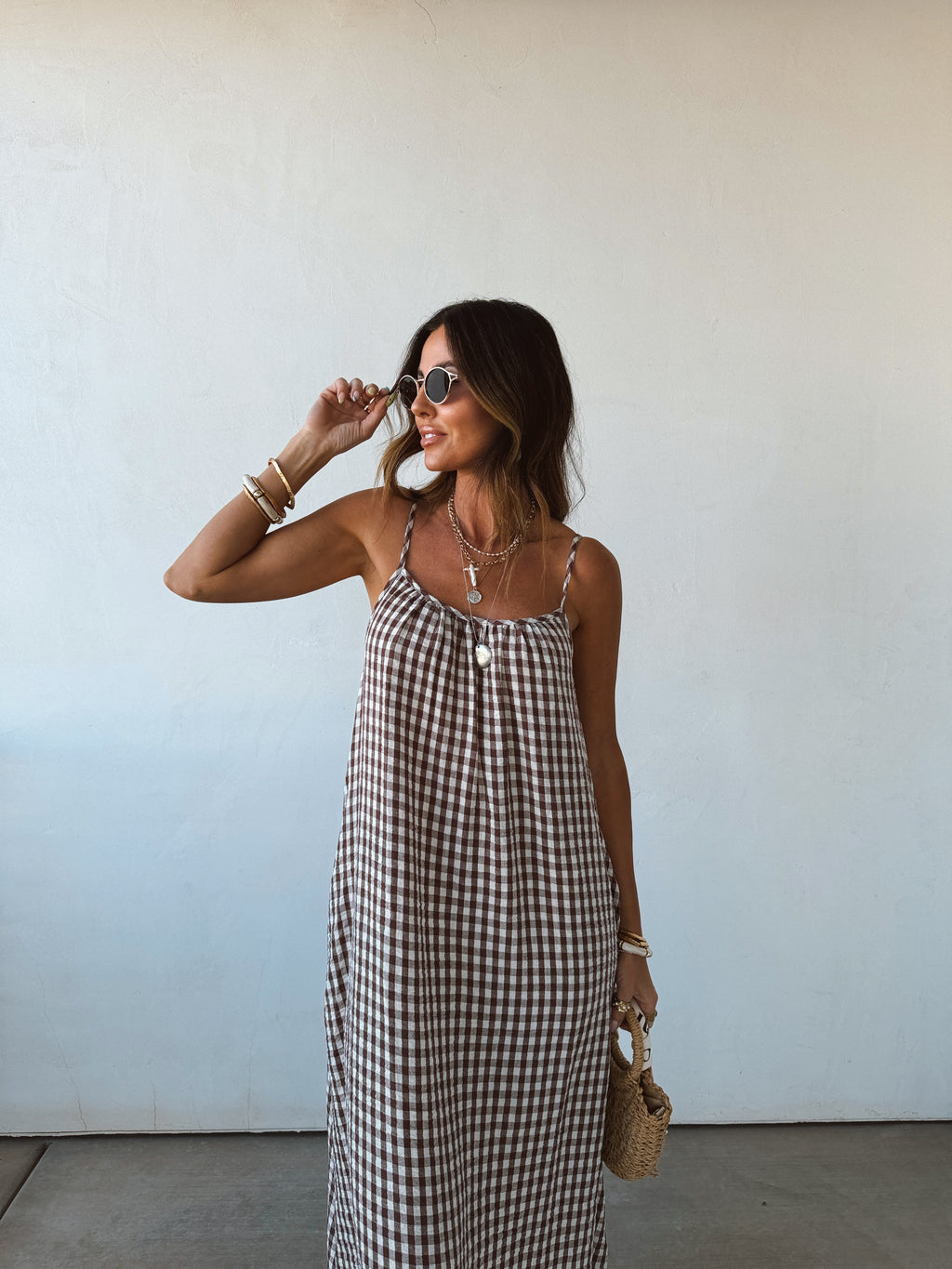 Sadie | Gingham Cotton Scoop-Neck Spaghetti Strap Maxi Dress