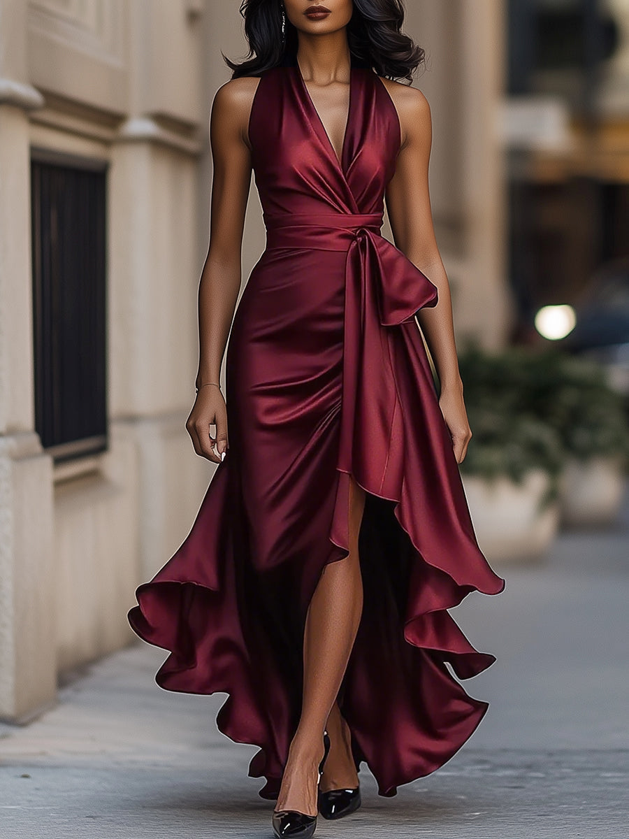 Mia | Halter Wrap High-Low Maxi Dress