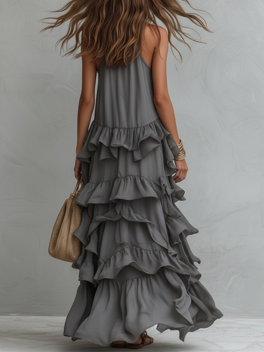 Junie | Halter Ruffle Tiered Maxi Dress