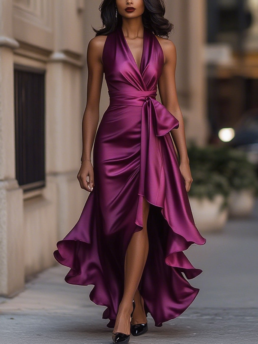 Mia | Halter Wrap High-Low Maxi Dress