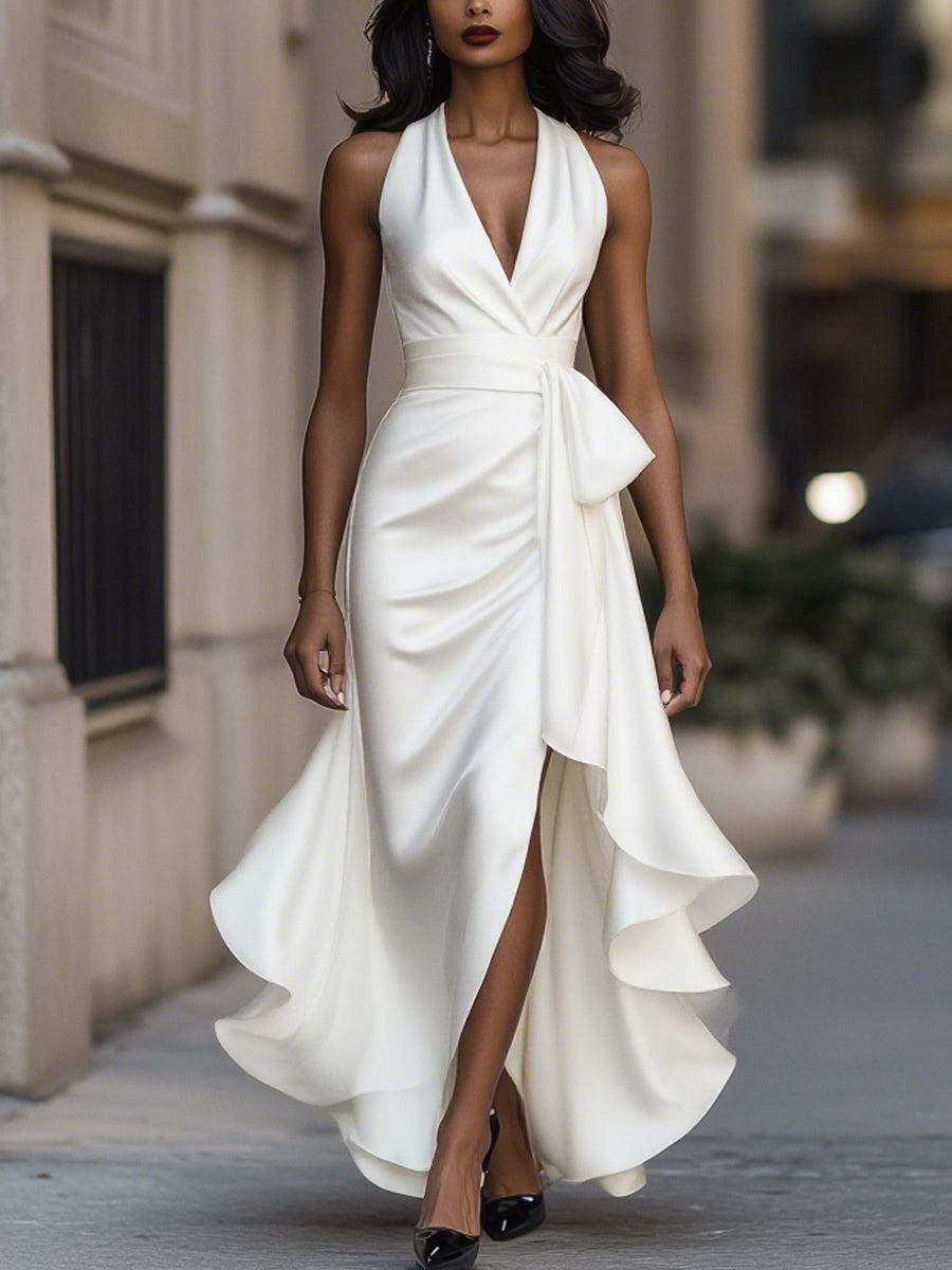Mia | Halter Wrap High-Low Maxi Dress