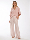 DAHLIA Women's V-Neck Top and Striped Wide-Leg Trouser Set