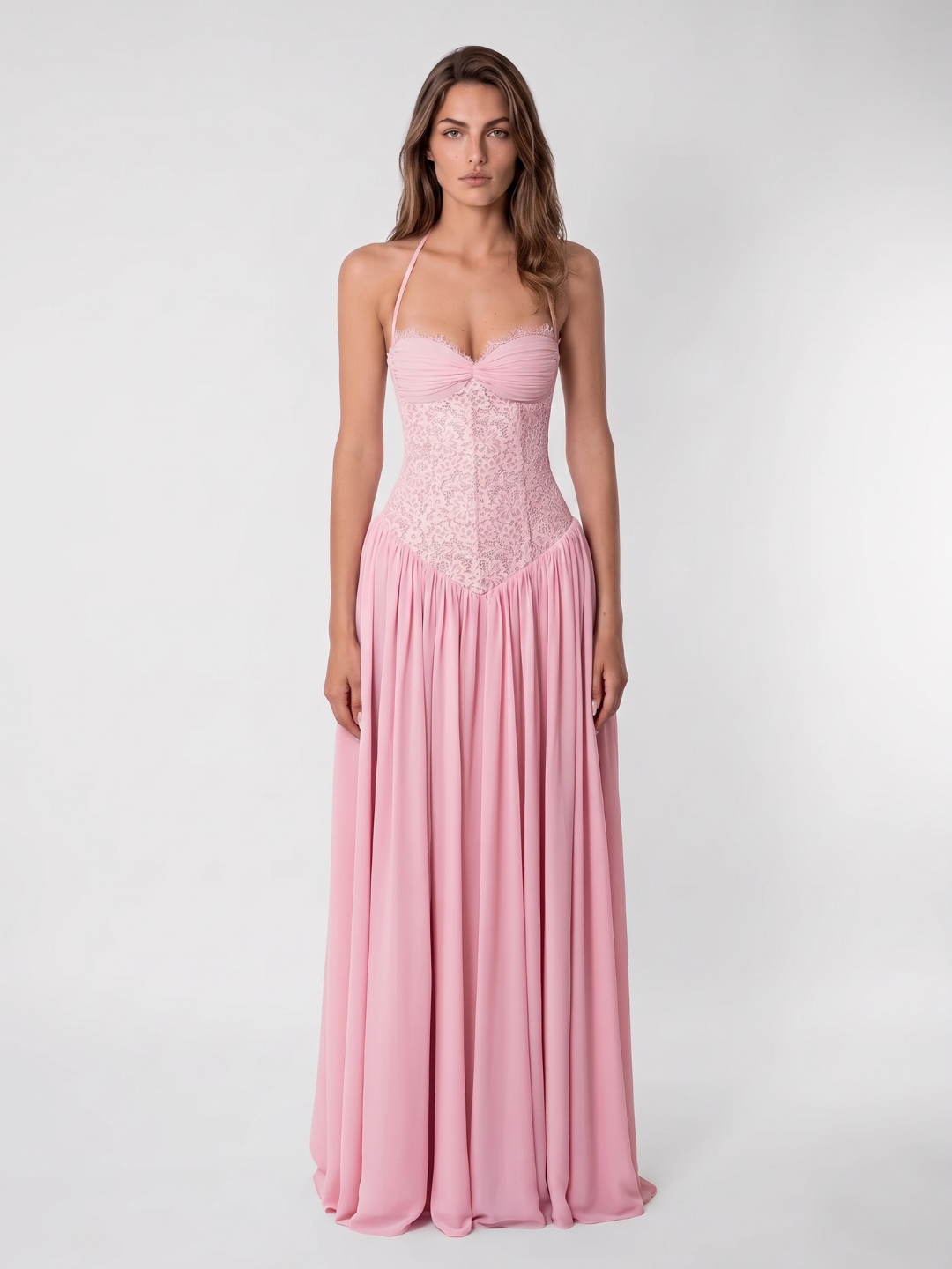 Emery | Lace Corset Halter Flowing Maxi Dress