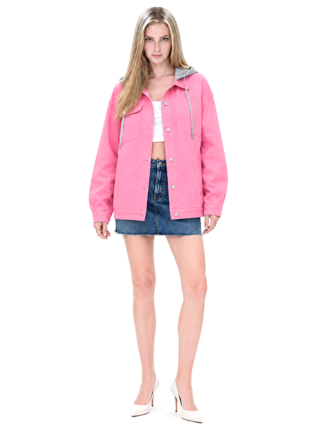 YARETZI Women's Long Sleeve Washed Denim Button-Front Shacket
