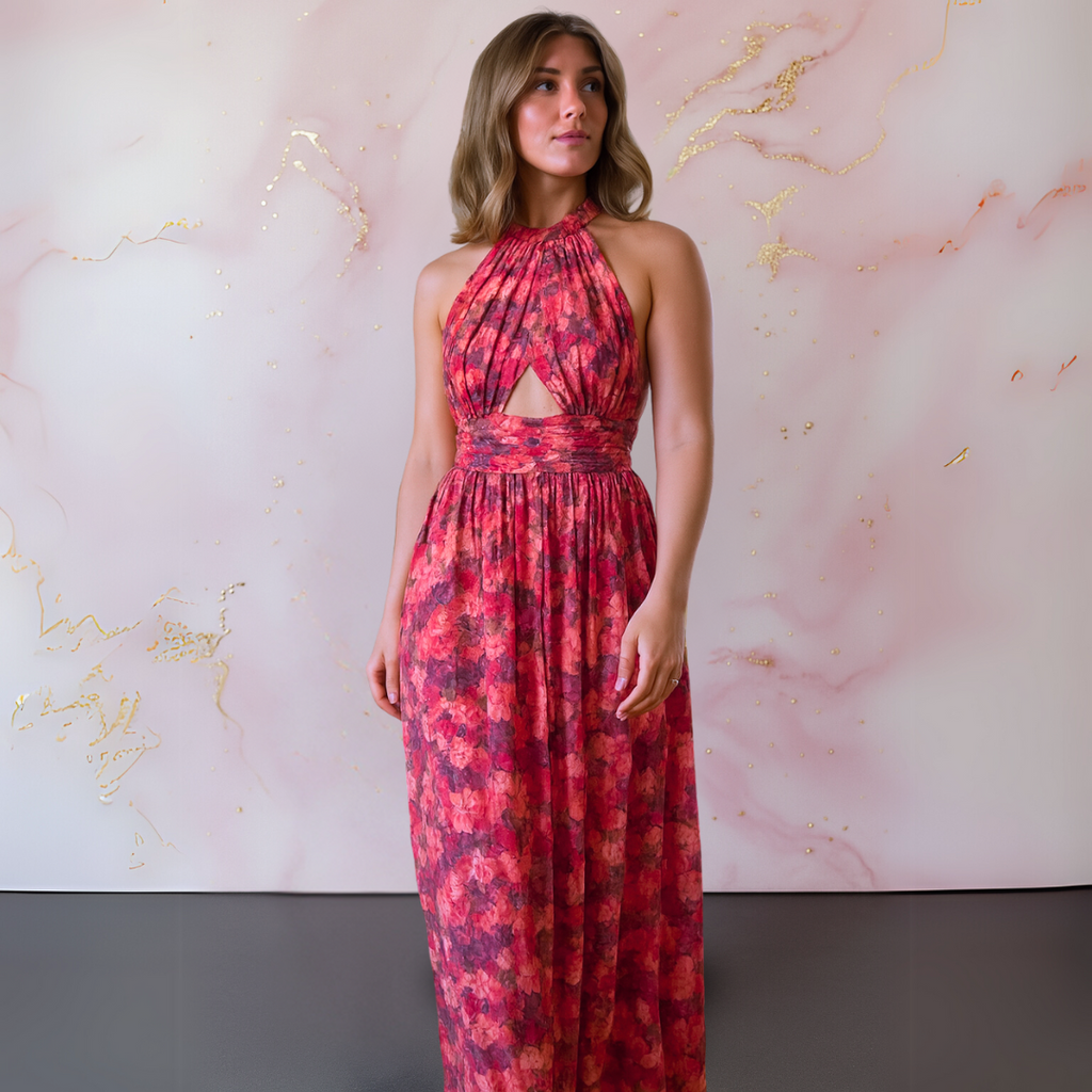 Marlowe | Floral Halter High-Slit Maxi Dress