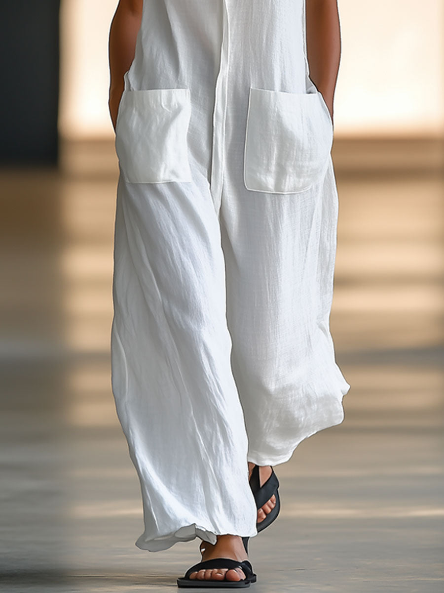 Sherry | Collared Wide-Leg Linen Jumpsuit