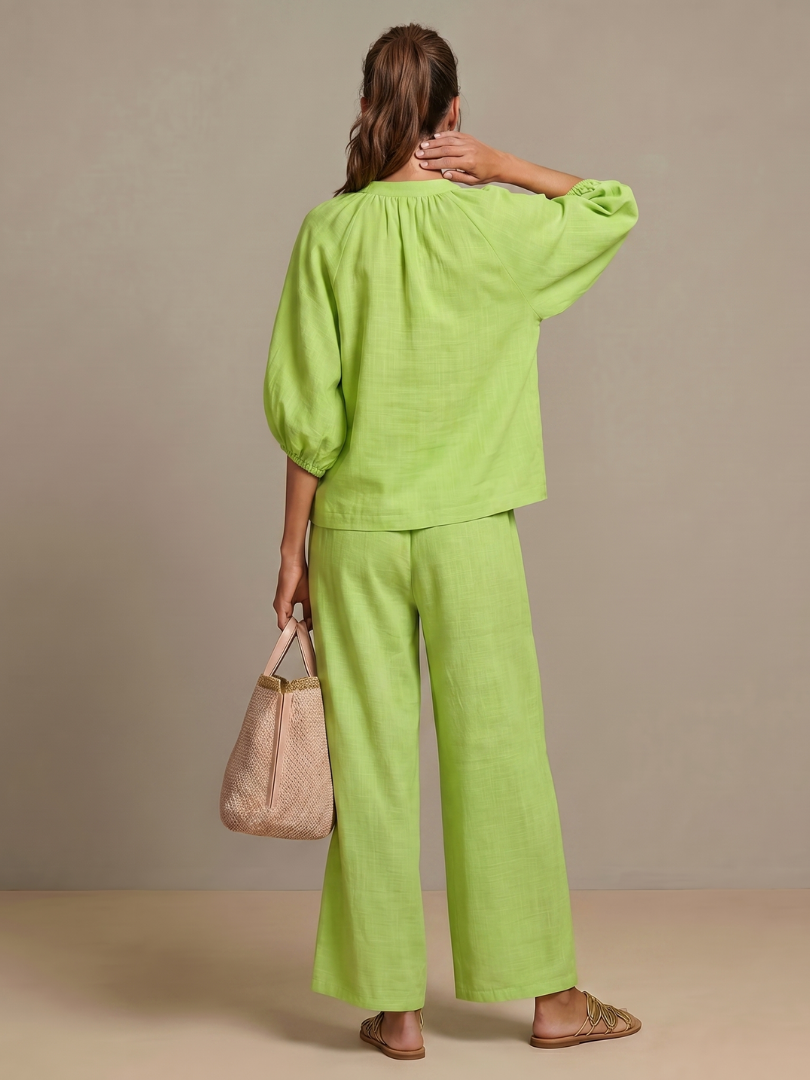 Marlene | Linen Zip-Front Balloon-Sleeve Co-ord Set