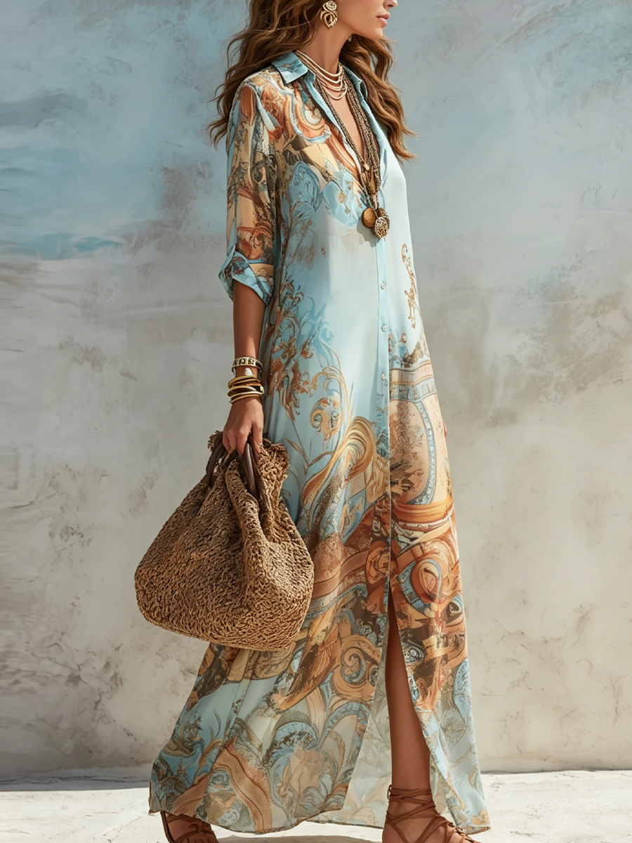 Renata | Floral Print Shirt Maxi Dress