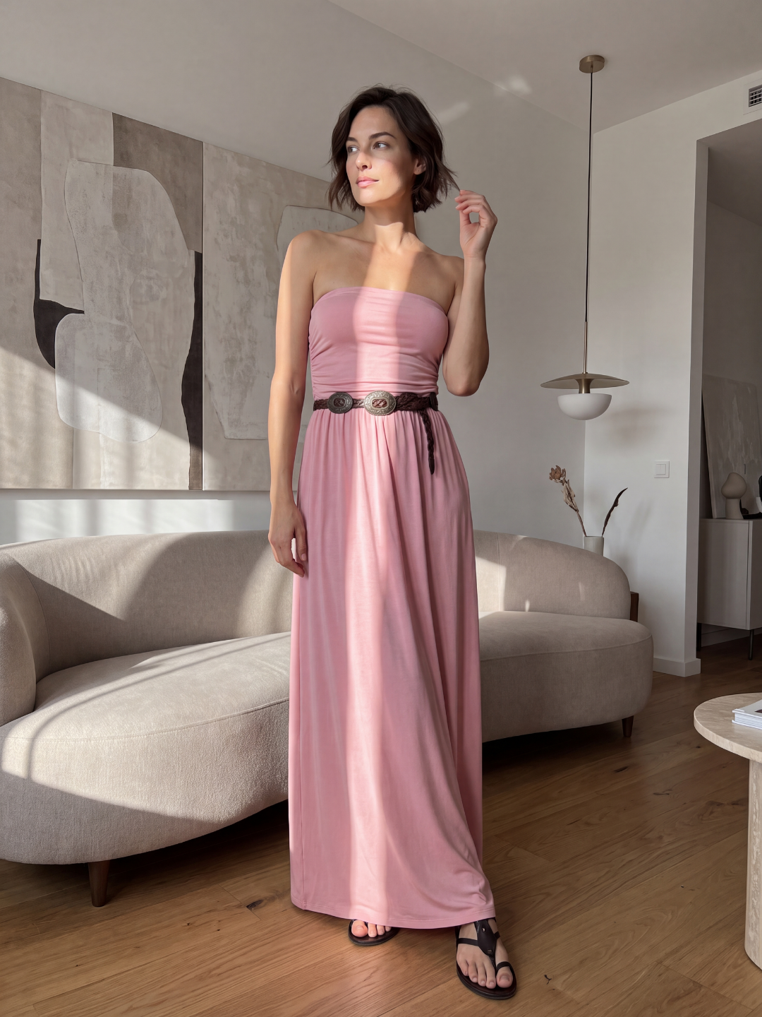 NYLA Women's Strapless Bandeau Boho Maxi Dress