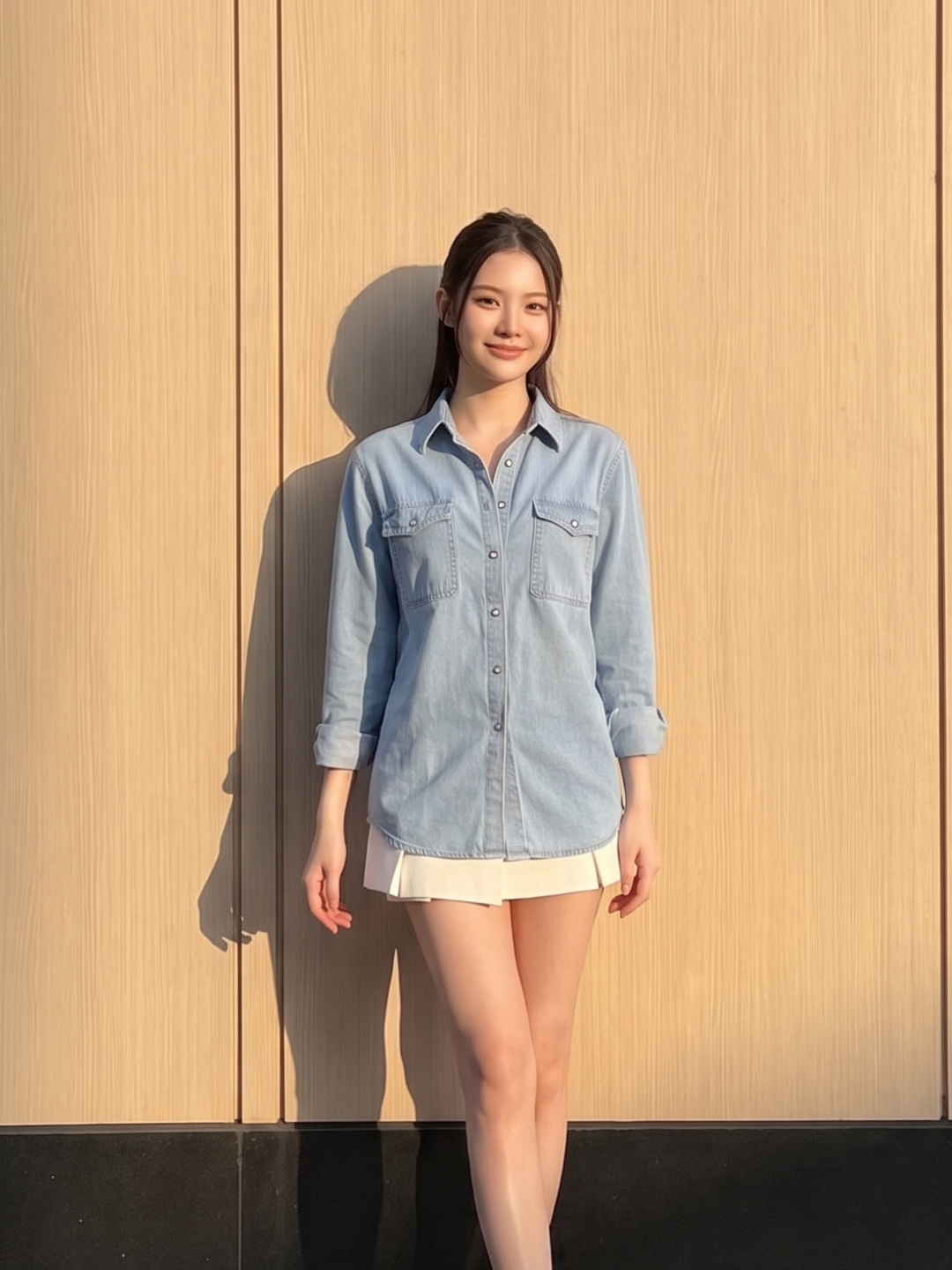 ZARIA Women's Long Sleeve Washed Denim Button-Front Shirt