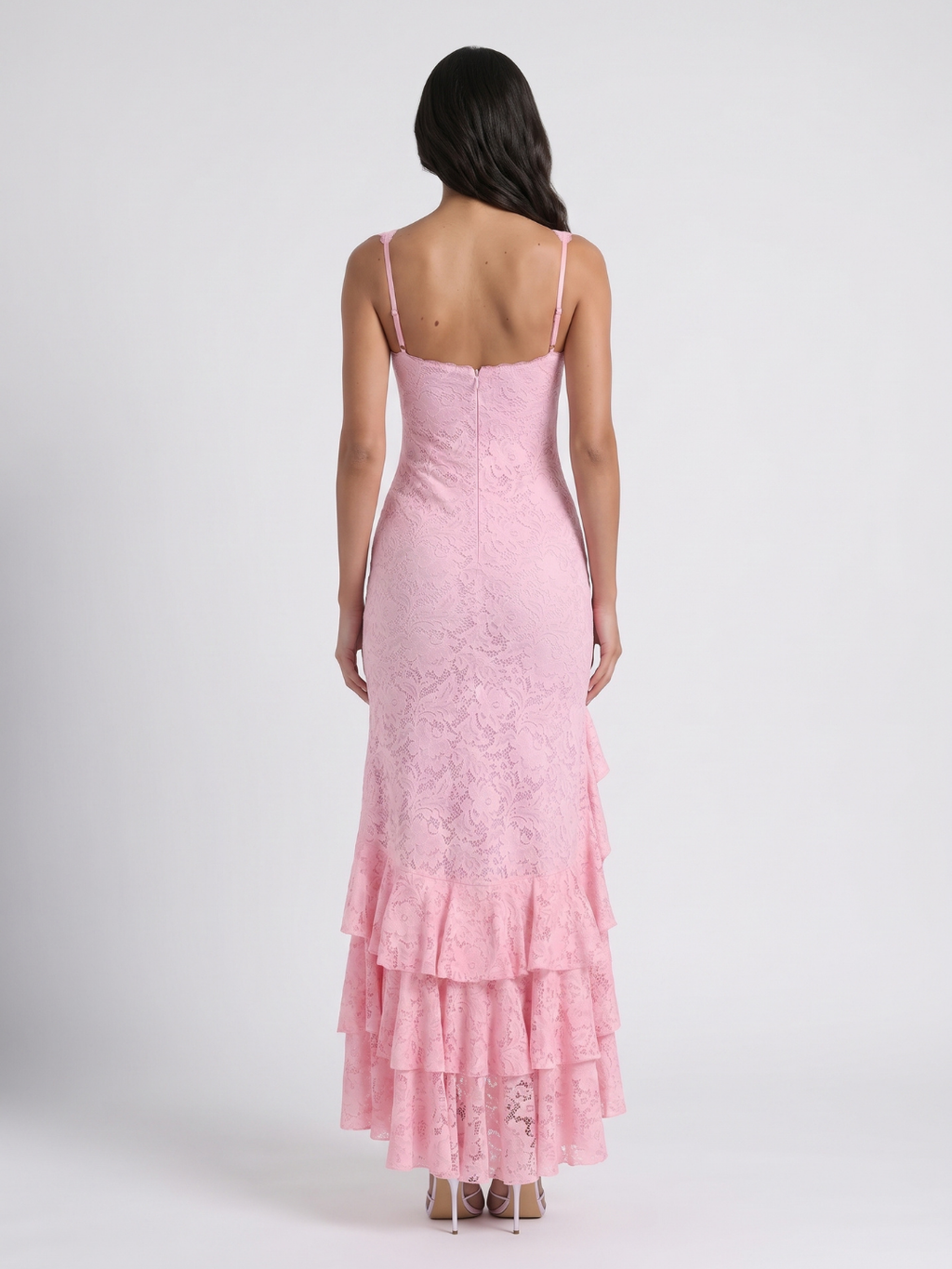 Katherine | Floral Lace Square Neck Ruffle Maxi Dress