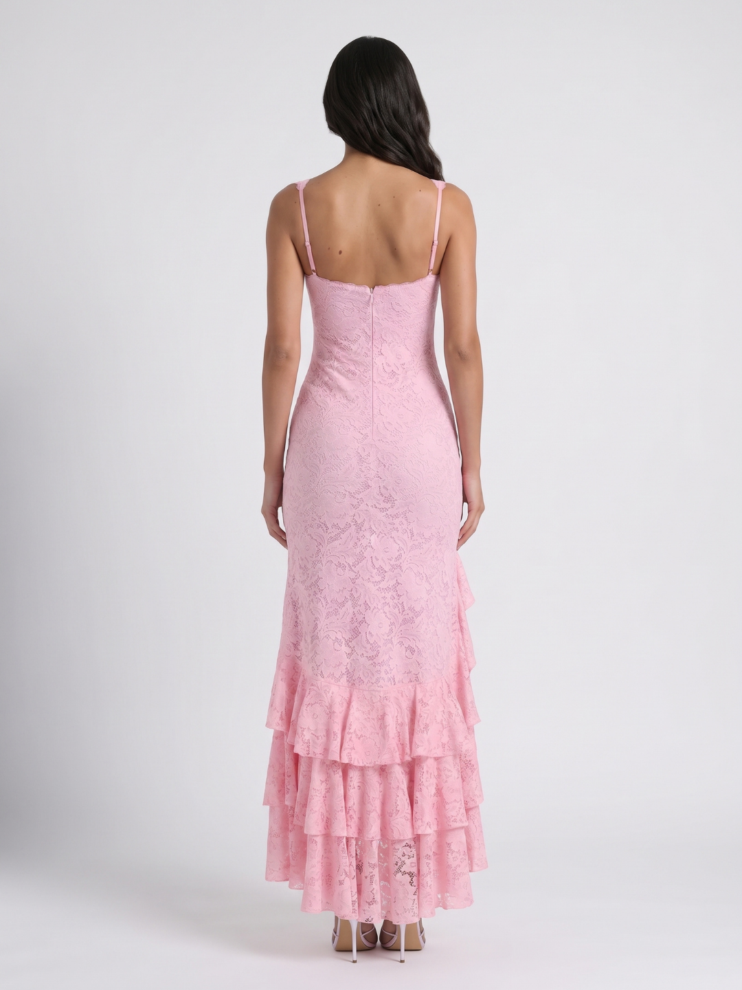 Katherine | Floral Lace Square Neck Ruffle Maxi Dress