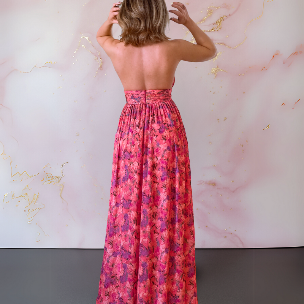 Marlowe | Floral Halter High-Slit Maxi Dress
