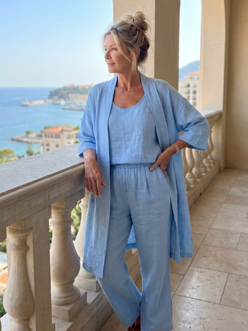 Delaney | Linen Tank Wide-Leg Pant Kimono 3-Piece Co-ord Set