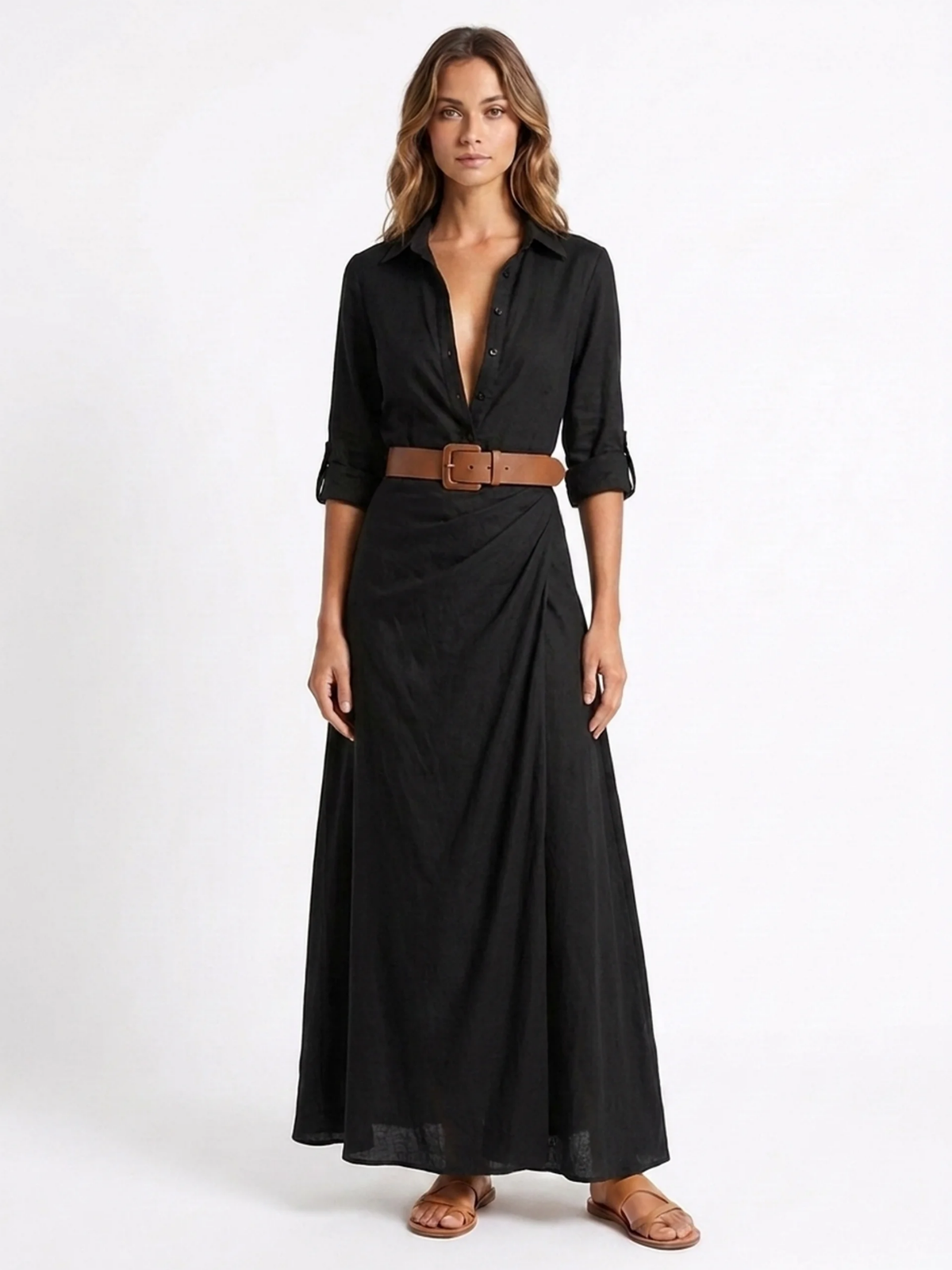 TAMSIN Women's Gingham Belted Wrap Shirt Maxi Dress
