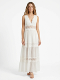 FABLE Women's Boho Lace-Panel V-Neck Maxi Dress