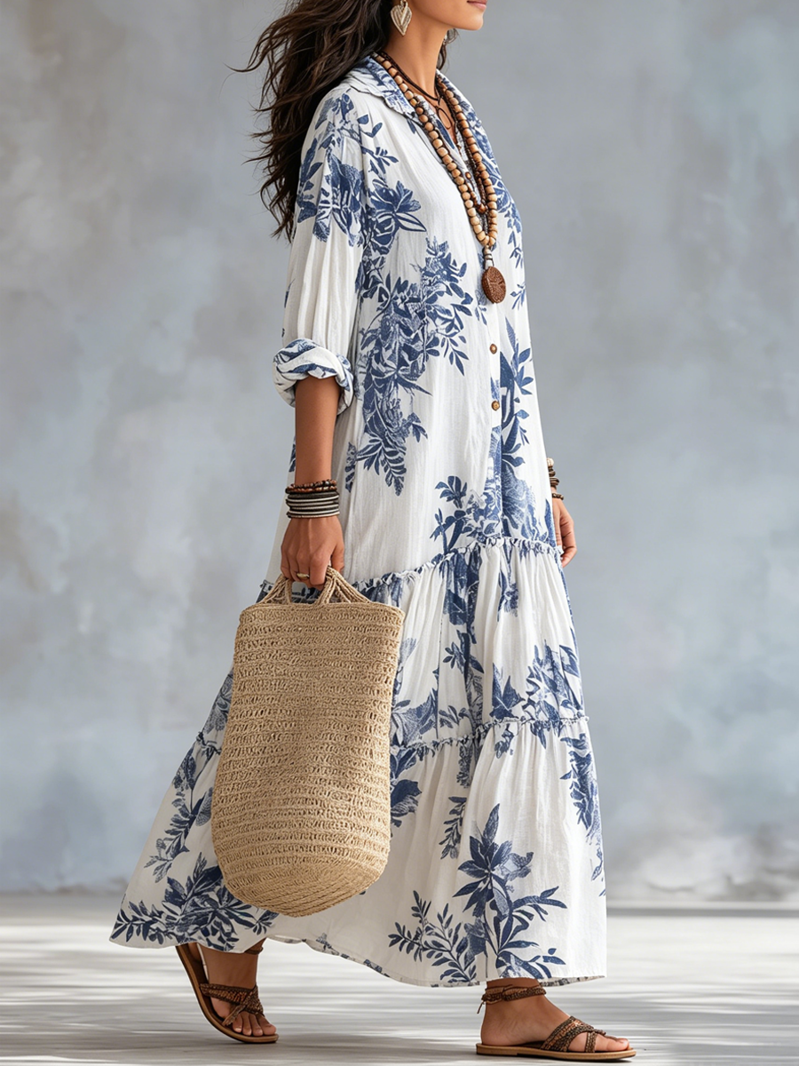 Lacey | Floral Tiered Shirt Maxi Dress