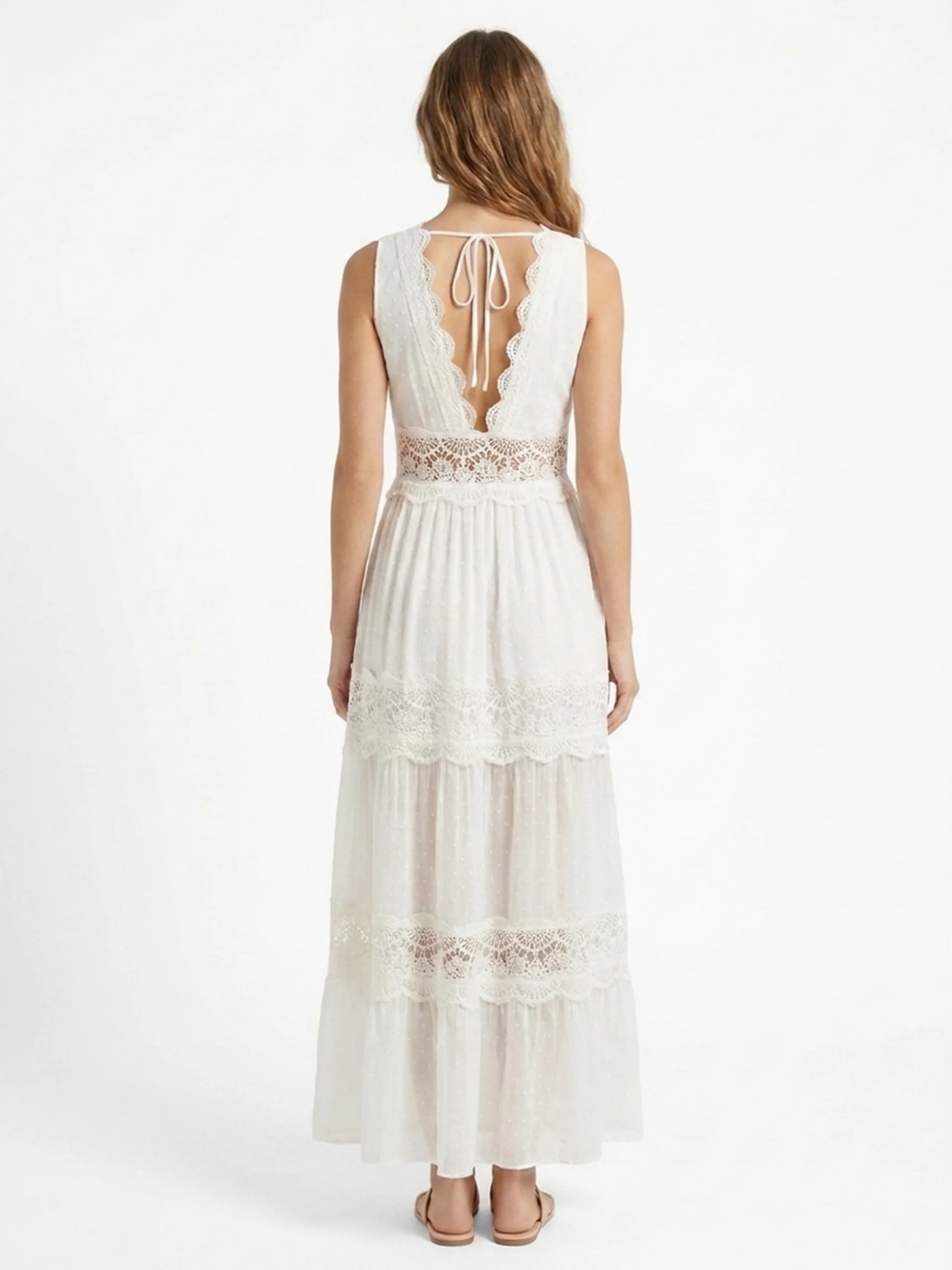 FABLE Women's Boho Lace-Panel V-Neck Maxi Dress