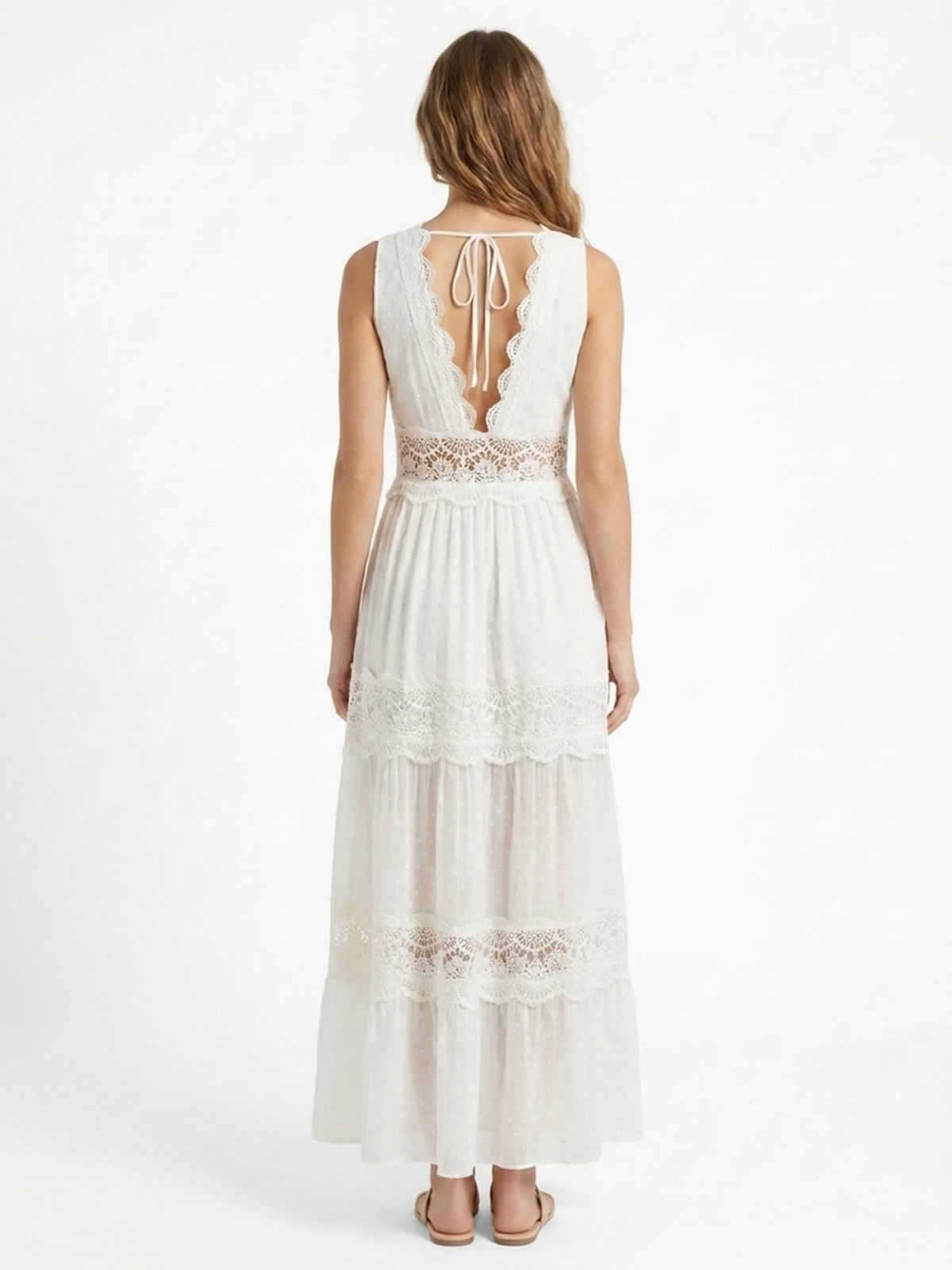 FABLE Women's Boho Lace-Panel V-Neck Maxi Dress