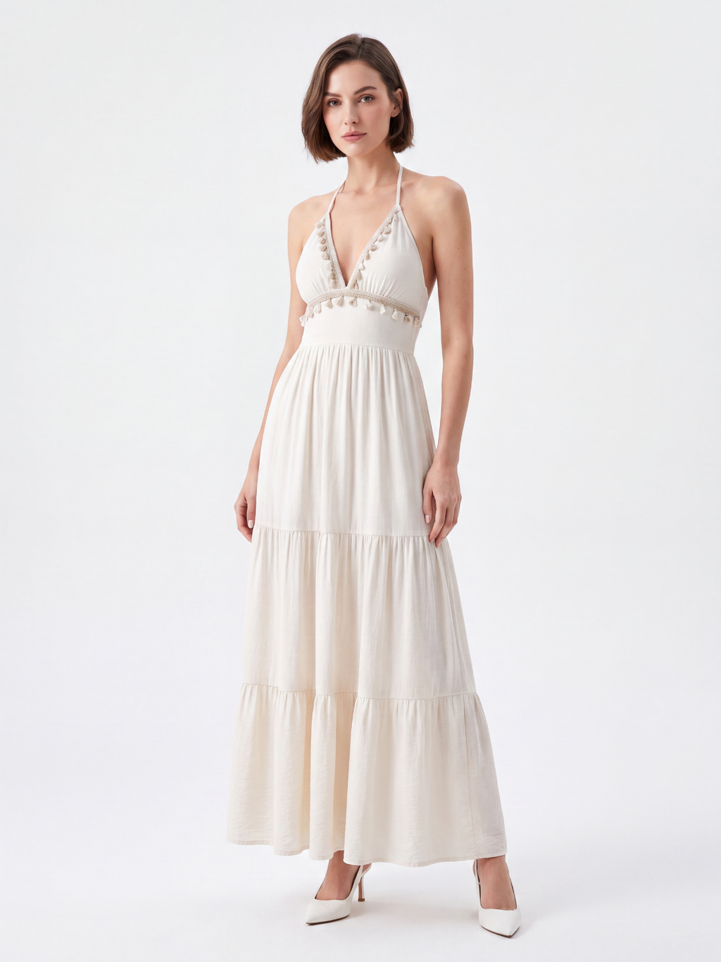 OTTILIE Women's Halter Neck Open Back Boho Maxi Dress