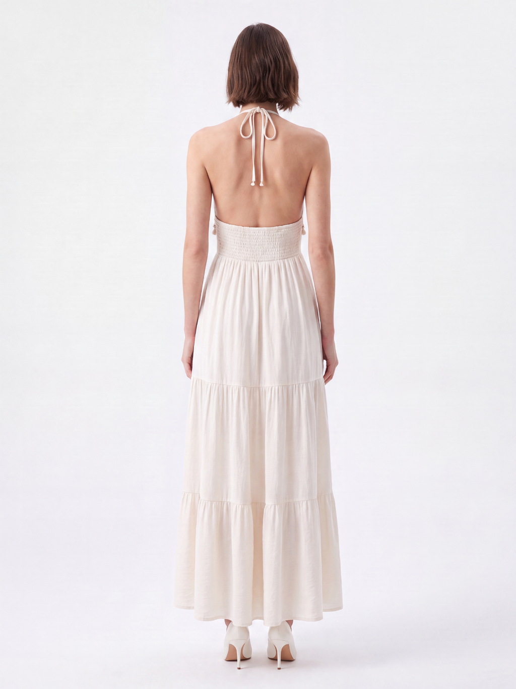 OTTILIE Women's Halter Neck Open Back Boho Maxi Dress