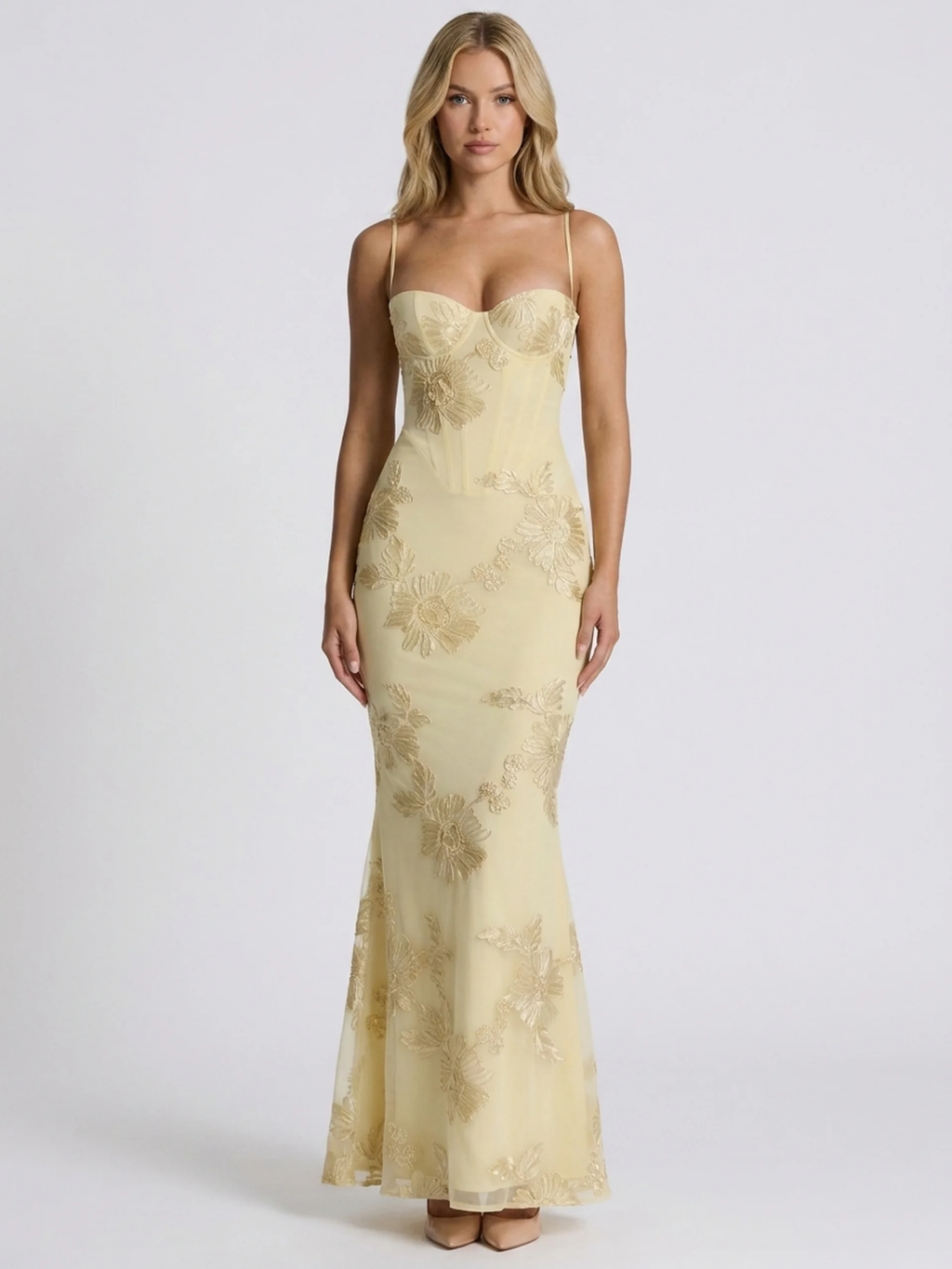 YARDLEY Women's Floral Appliqué Backless Maxi Dress