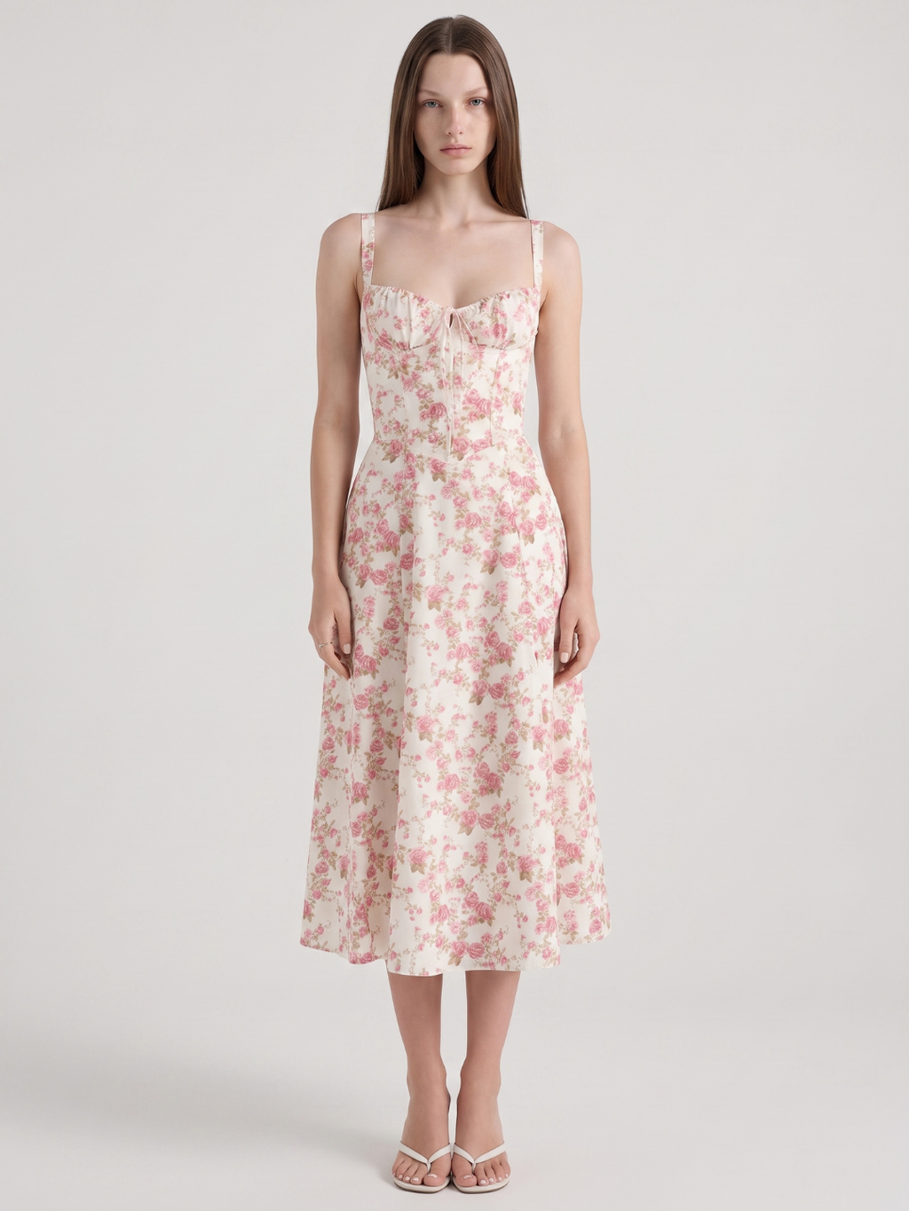 Julia | Rose Print Corset Bustier Midi Sundress