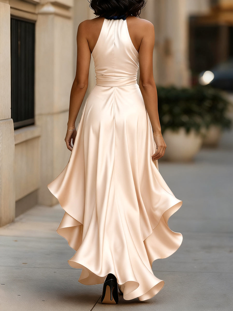 Mia | Halter Wrap High-Low Maxi Dress