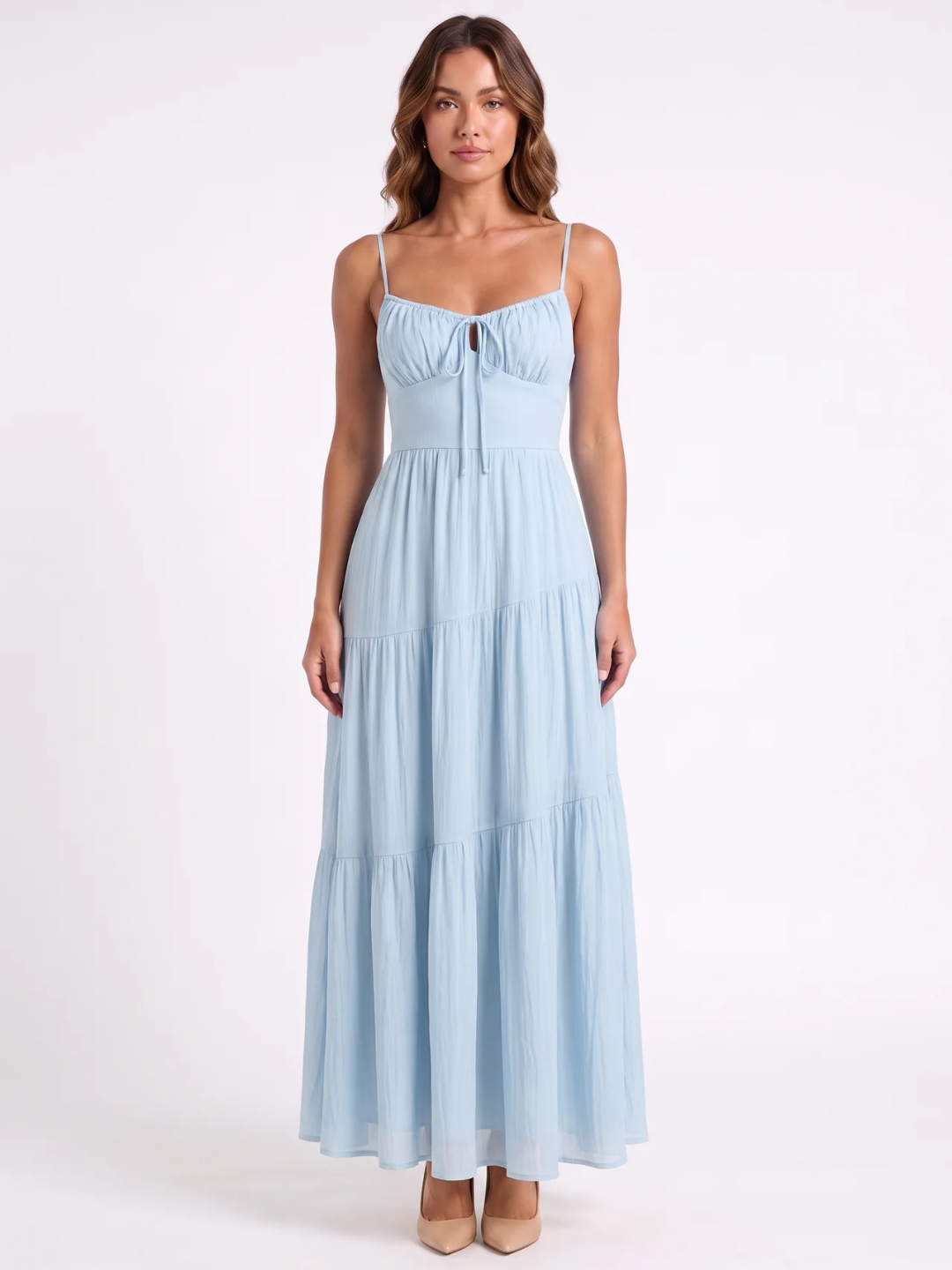 Isabella | Tie-Front Ruched Bust Tiered Maxi Dress