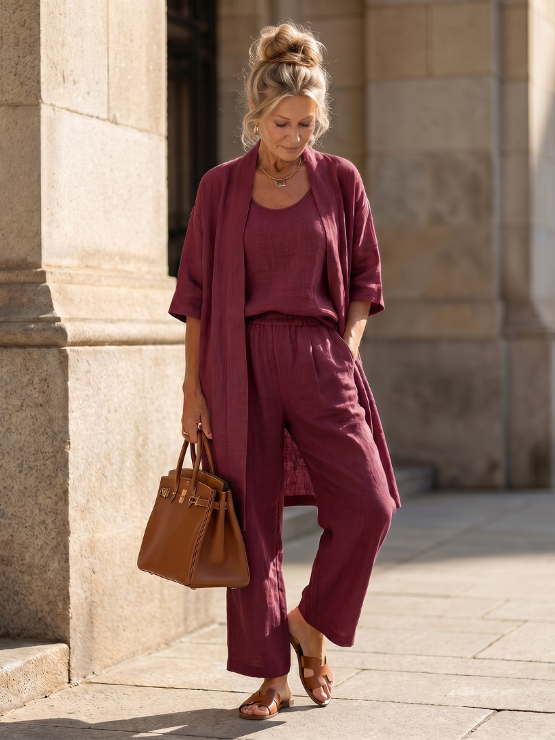 Delaney | Linen Tank Wide-Leg Pant Kimono 3-Piece Co-ord Set