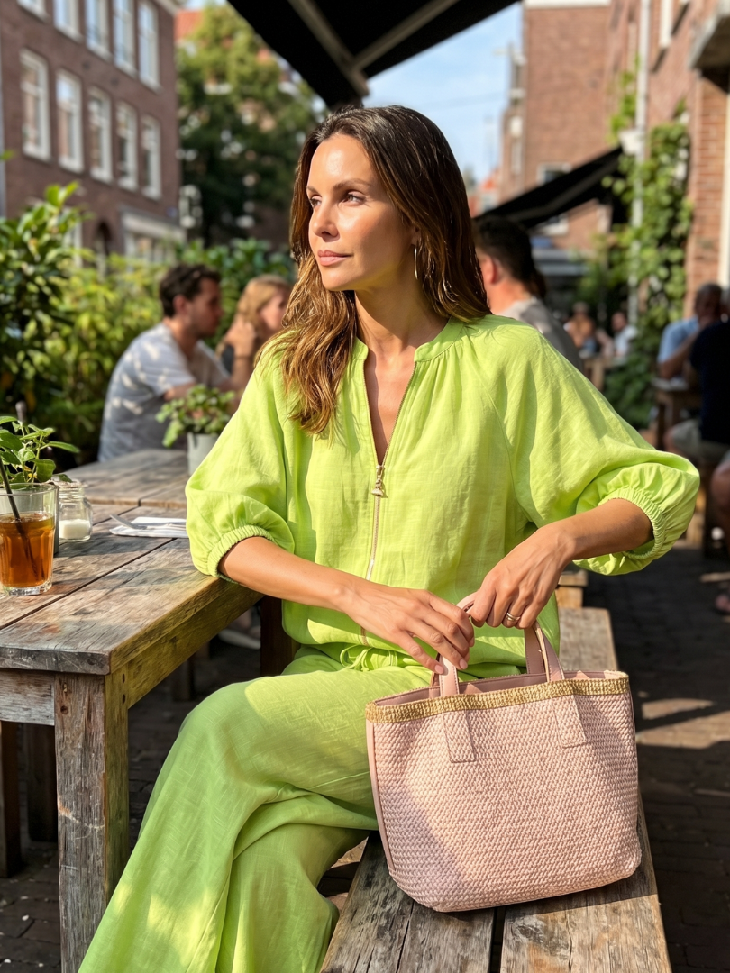 Marlene | Linen Zip-Front Balloon-Sleeve Co-ord Set