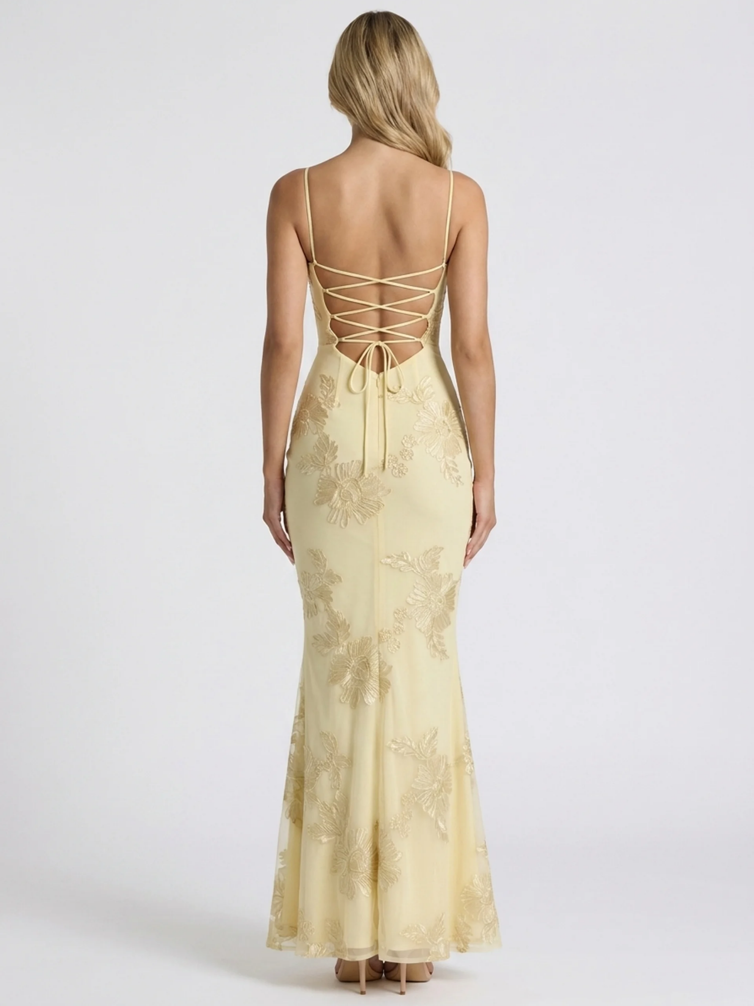 YARDLEY Women's Floral Appliqué Backless Maxi Dress