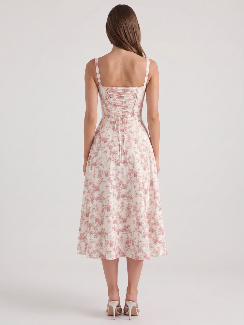 Julia | Rose Print Corset Bustier Midi Sundress