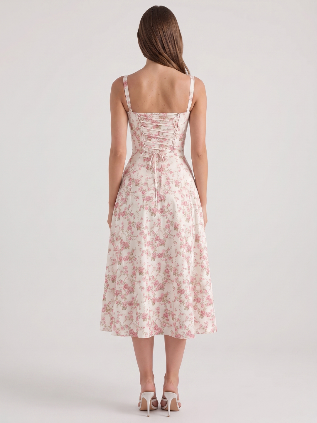 Julia | Rose Print Corset Bustier Midi Sundress