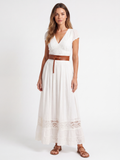 QUILLA Women's Puff Sleeve Lace Embroidered Boho Maxi Dress