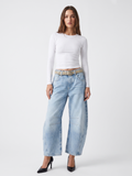 BRISEIS Women's Mid-Rise Barrel Leg Cropped Jeans