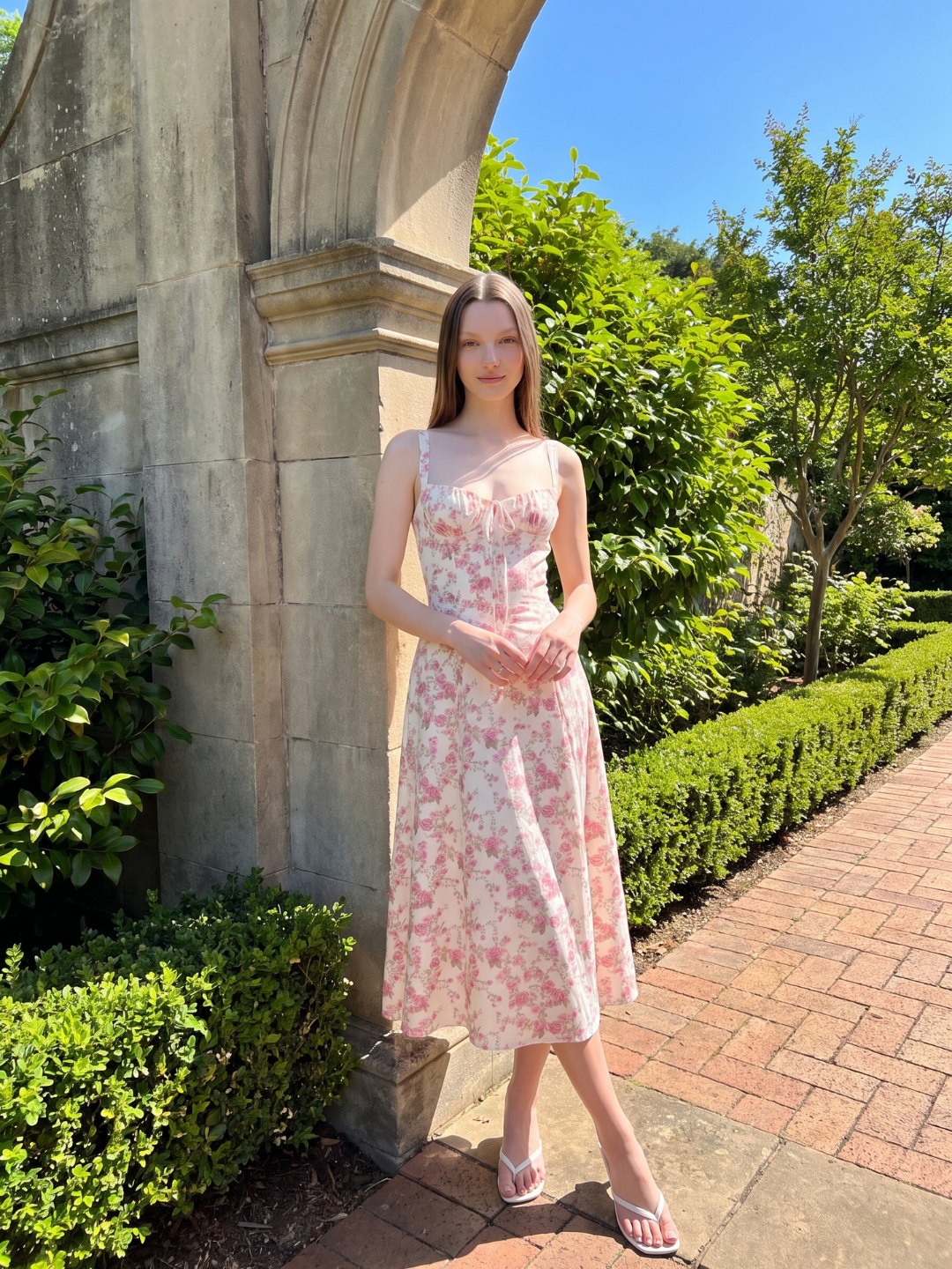 Julia | Rose Print Corset Bustier Midi Sundress